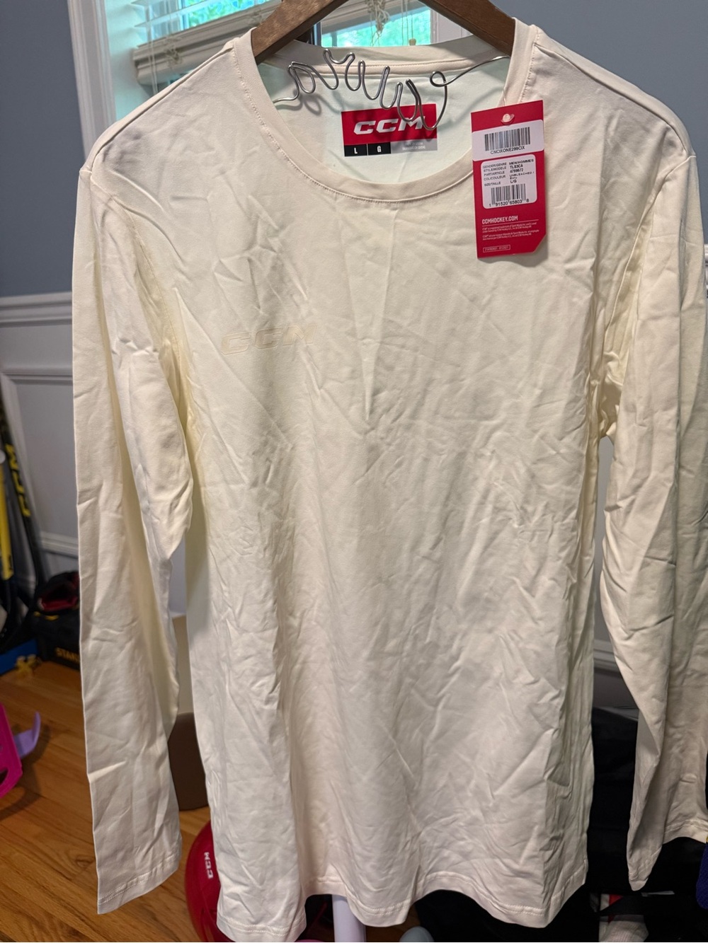 CCM Men's Off-White Long Sleeve Crew Shirt